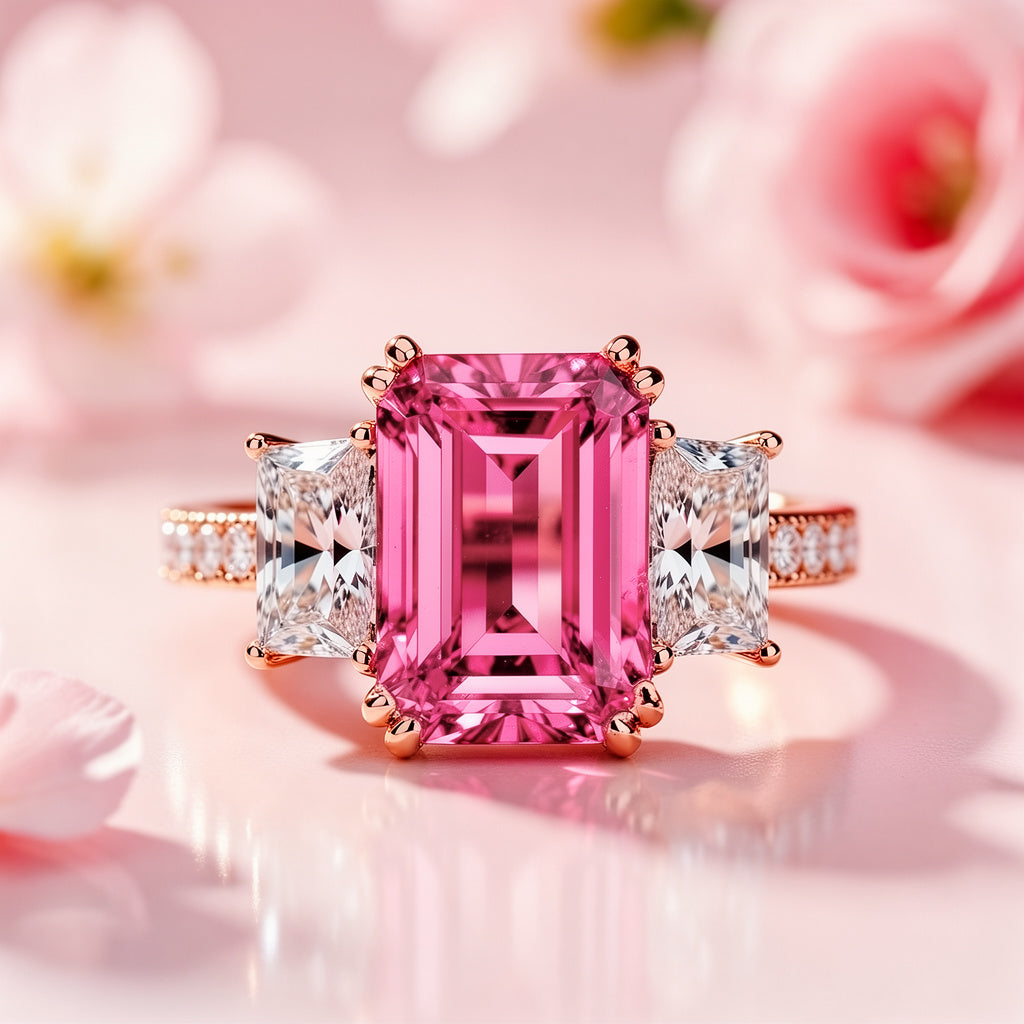 Cleo's Romance | 3CT Pink Baguette Solitaire Statement Ring