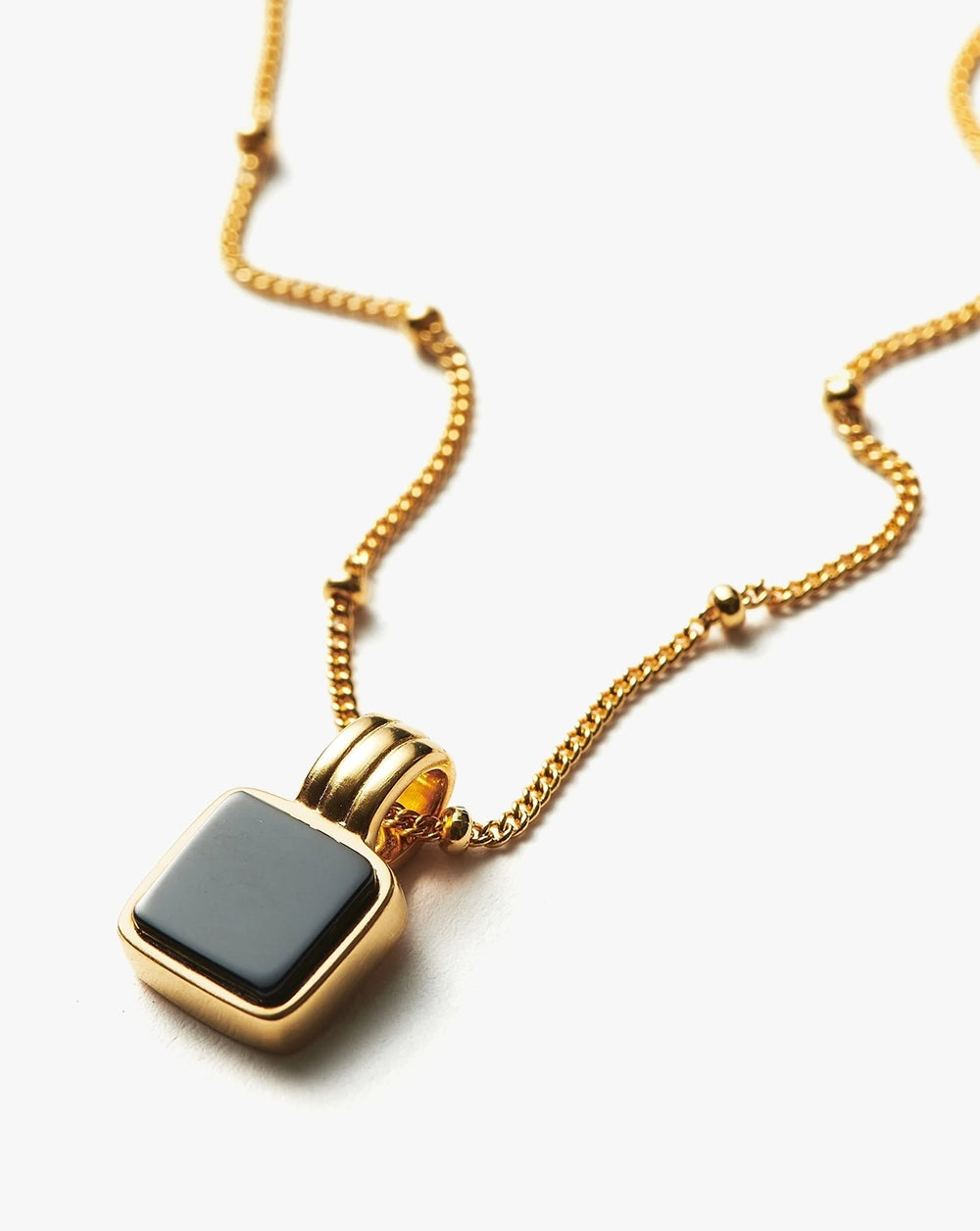 18K Gold Vermeil Black Square Onyx Necklace