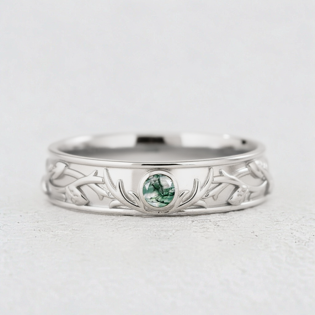 Forest Stag | Moss Agate Men's Wedding Band