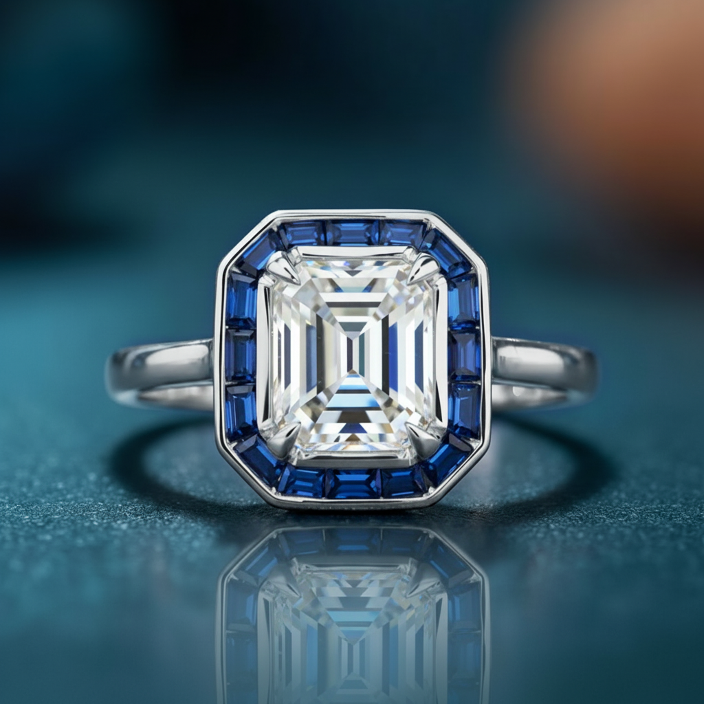 Iris‘s Breeze | 1CT Emerald Cut Halo Moissanite Ring