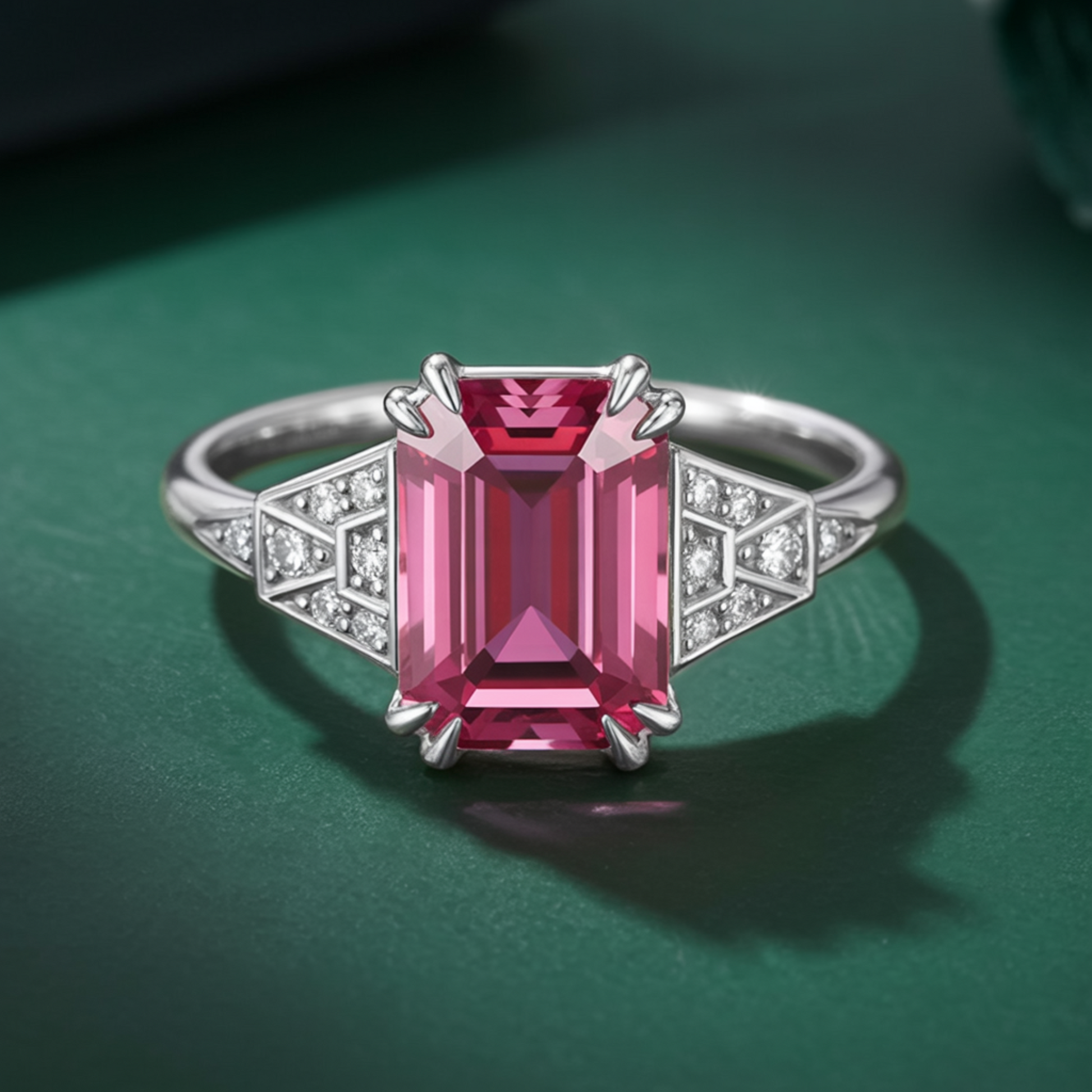 Seraphira  2CT Emerald-Cut Pink Gemstone Ring