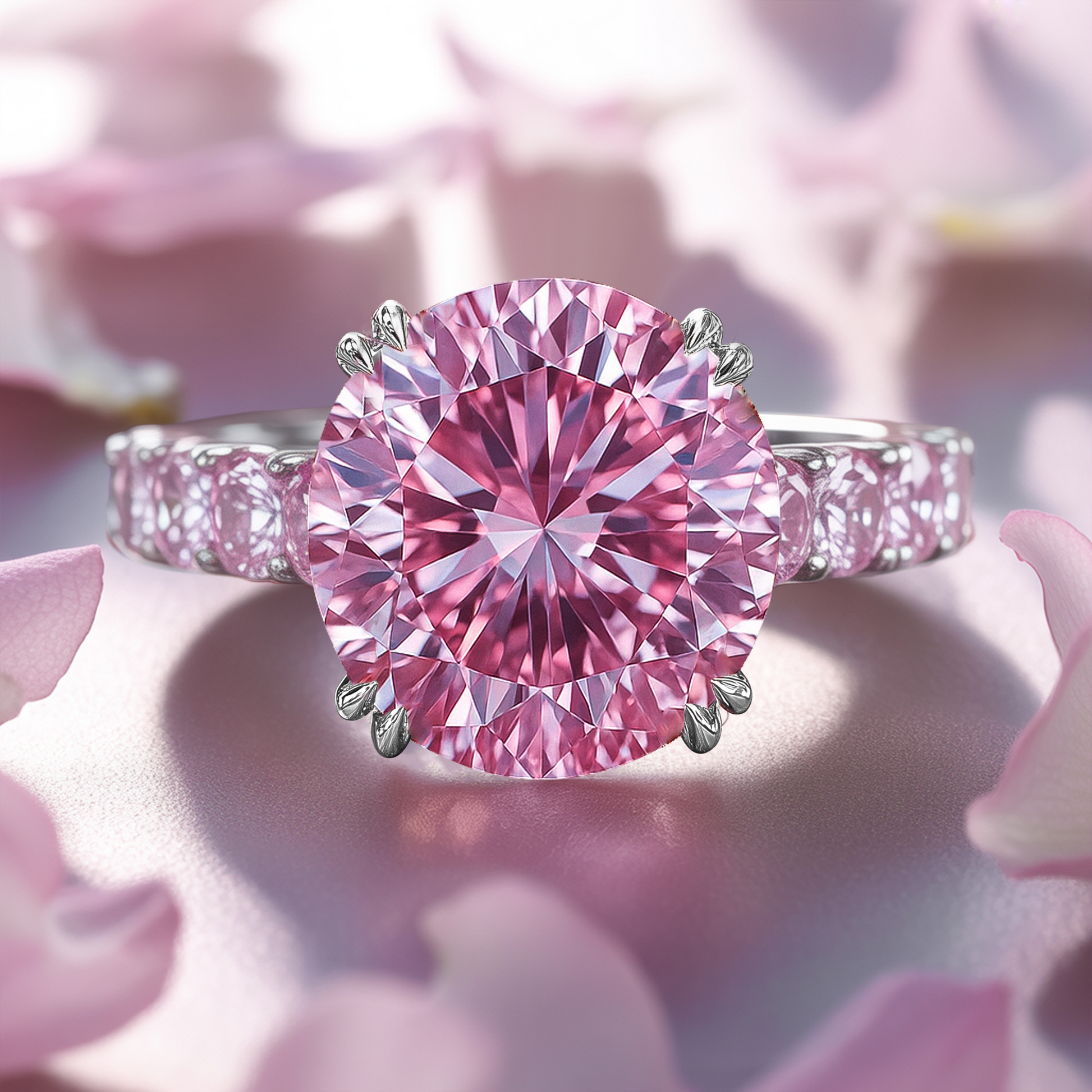 Camilla 3CT Round-Cut Pink Gemstone Engagement Ring