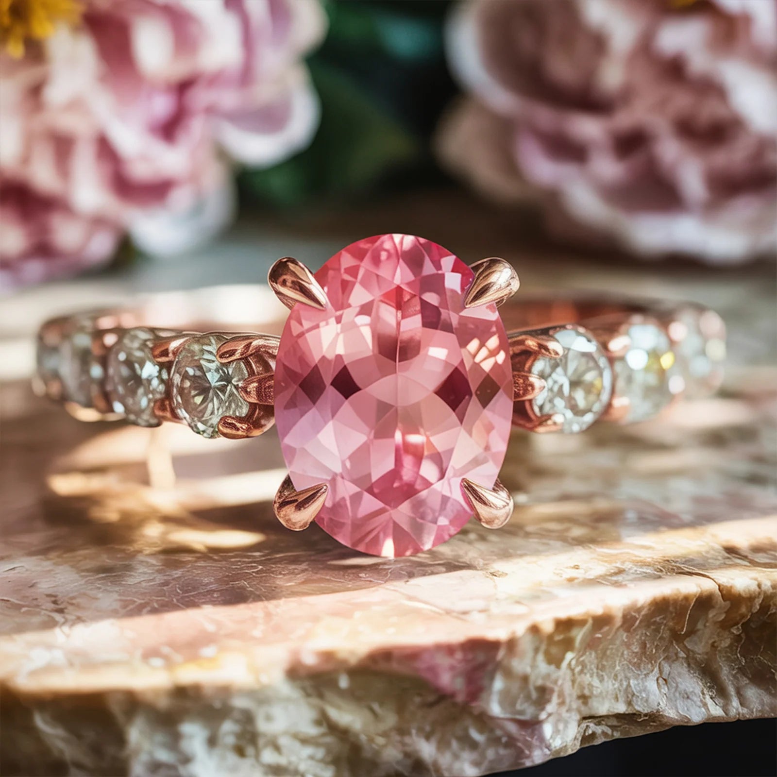 The Celestine 2CT Oval Cut Pink Gemstone Ring