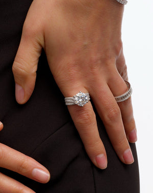 Solitaire Princess-Cut Silver Moissanite Statement Ring