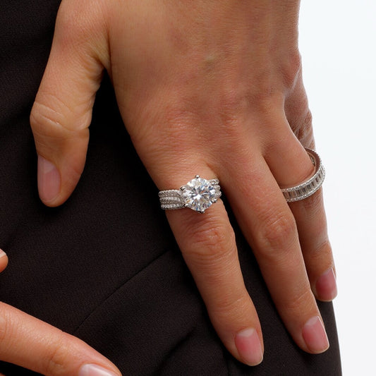 Solitaire Princess-Cut Silver Moissanite Statement Ring