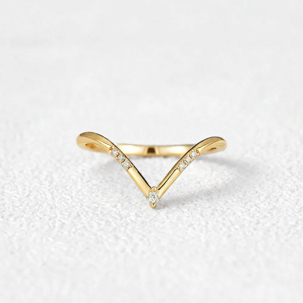 Round Cut Moissanite Half Eternity Curved Wedding Band in Gold