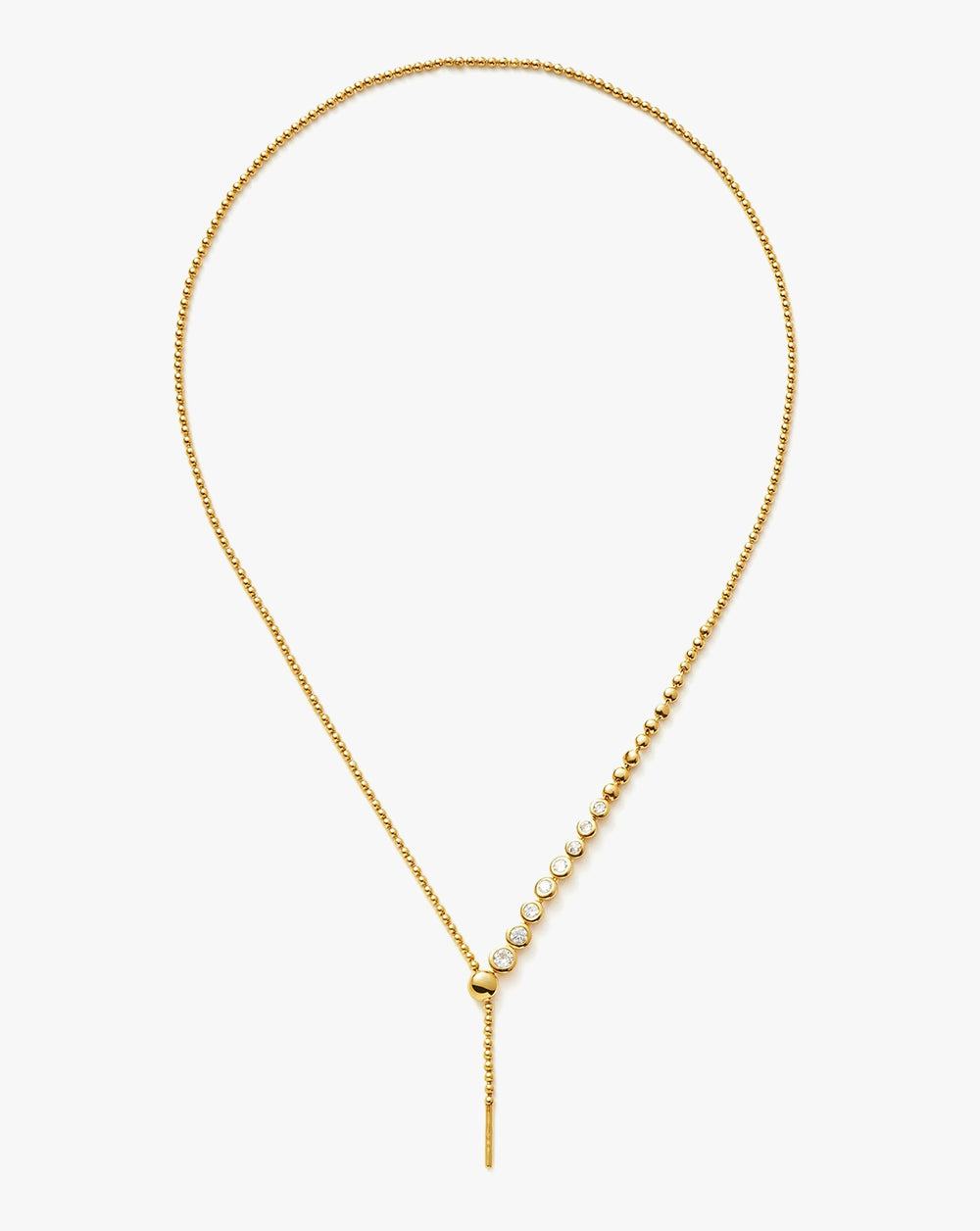 18K Gold Vermeil Beaded Stone Slider Lariat Necklace