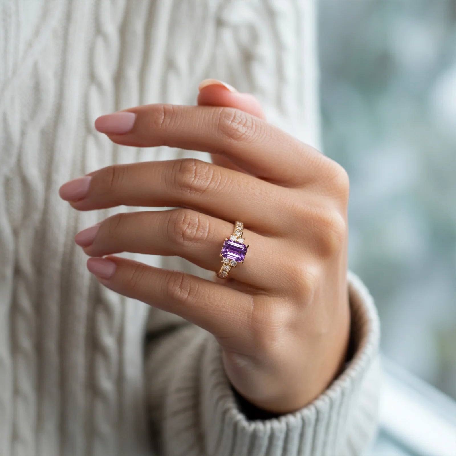 The Adelina Rae 2CT Emerald Cut Purple Gemstone Ring