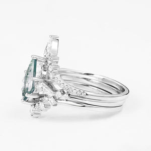 Twin Flames - Kite Cut Moss Agate Engagement Ring Set 3pcs - Tyler