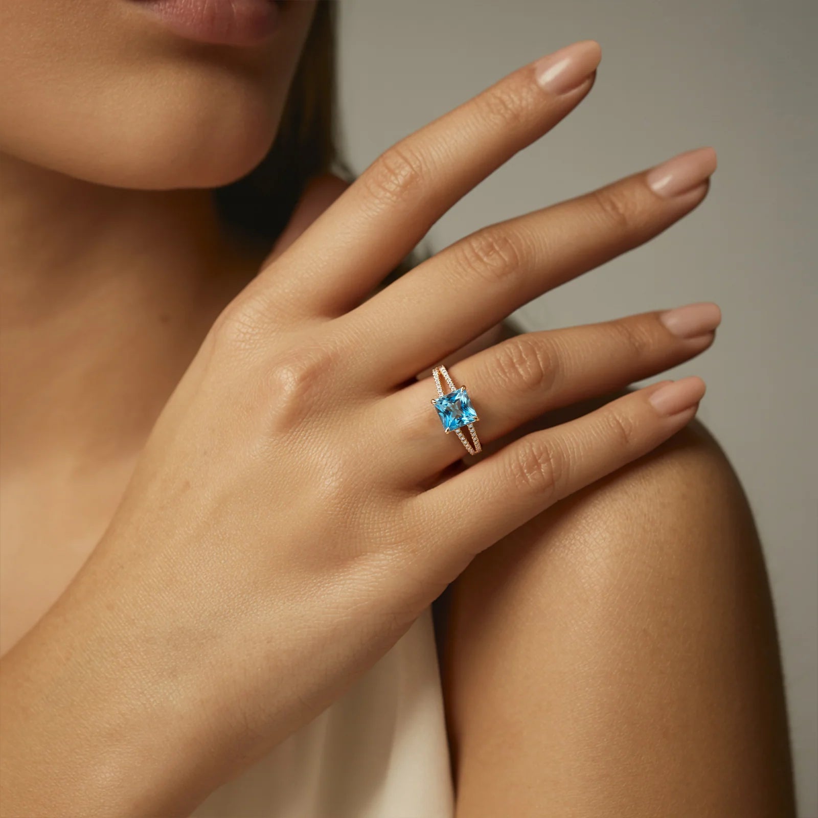 The Caterina 2CT Princess Cut Blue Gemstone Ring