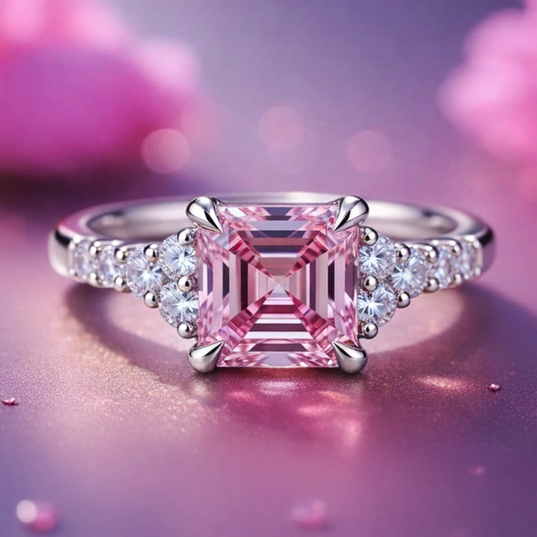 Mia's Charm | Asscher Cut Pink Sapphire & Moissanite Ring