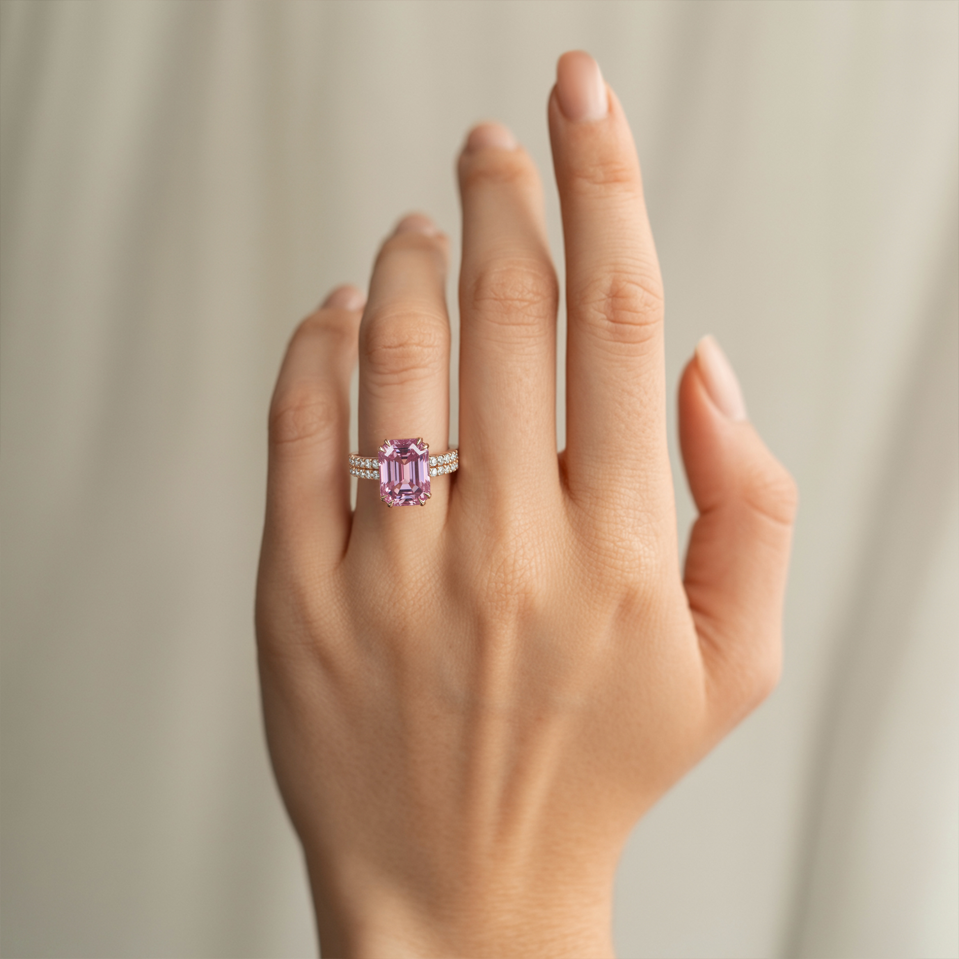 Farah 3CT Emerald Cut Pink Gemstone Ring