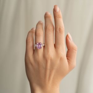 Farah 3CT Emerald Cut Pink Gemstone Ring