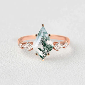 2.0ct Kite Moss Agate Five Stones Gold Engagement Ring