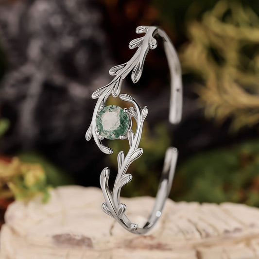 Olive Branch Moss Agate Vine Open Cuff Bracelet