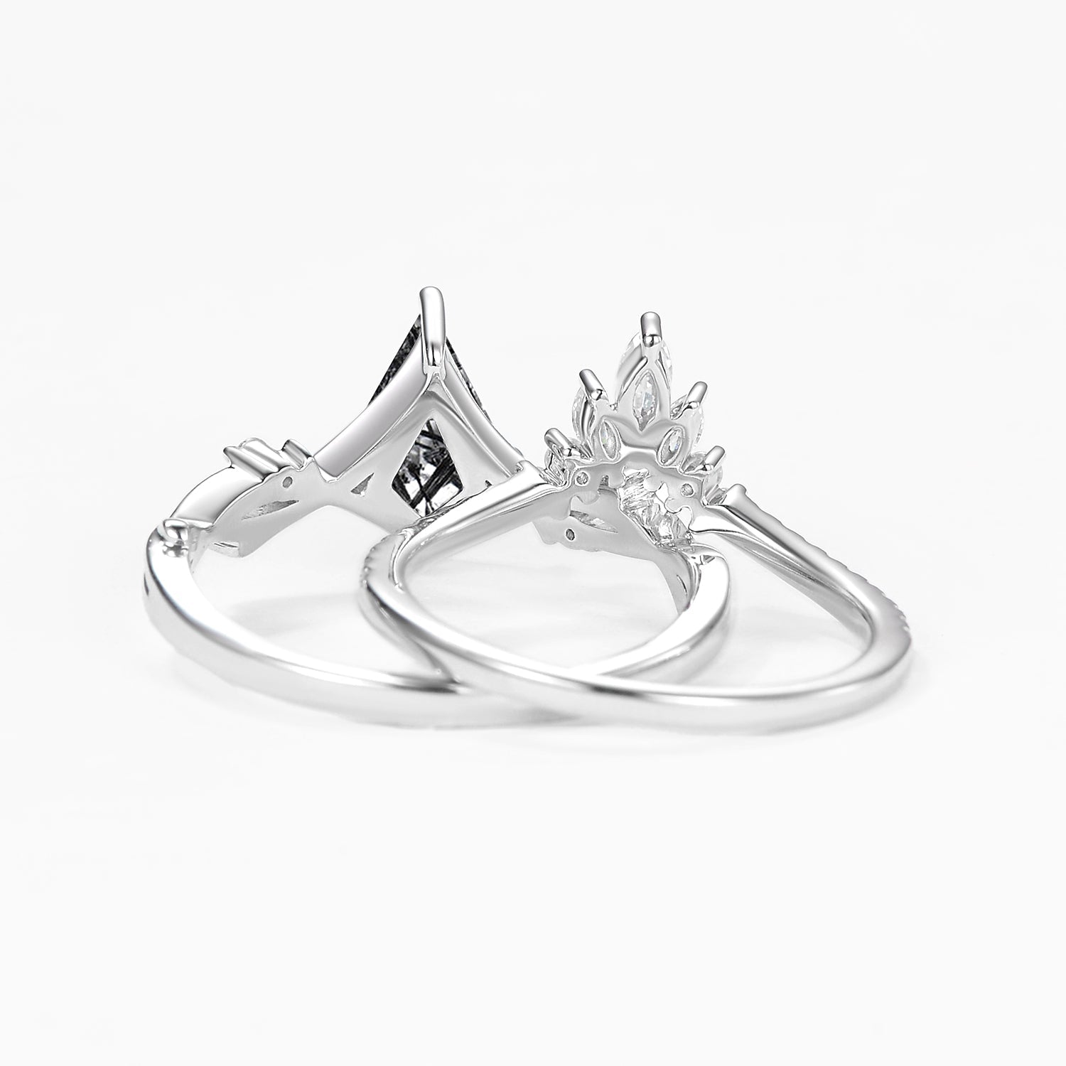 Kite Shape Branch Moss Agate Engagement Ring Sets 2pcs