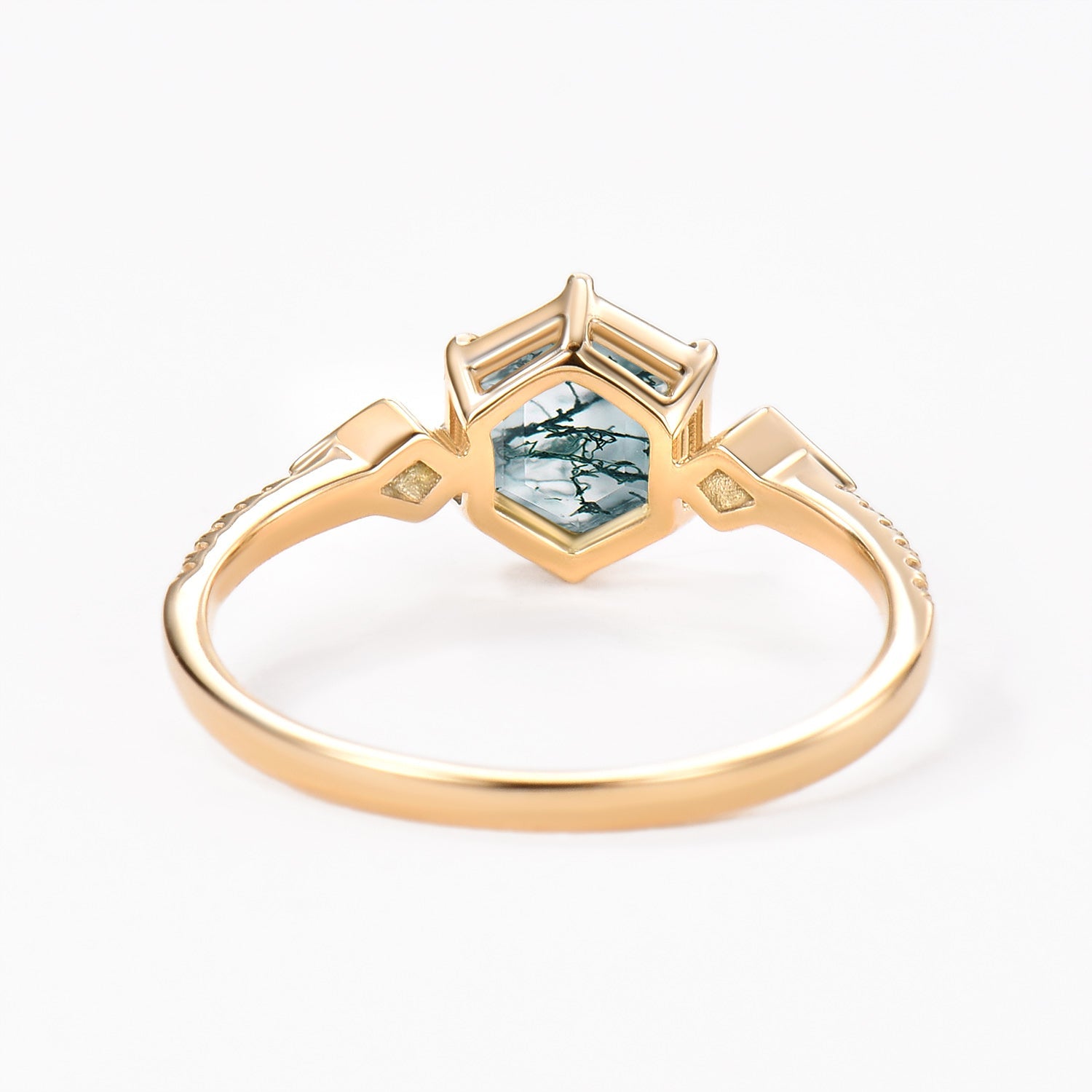 1.0ct Hexagon Moss Agate Bezel Engagement Ring