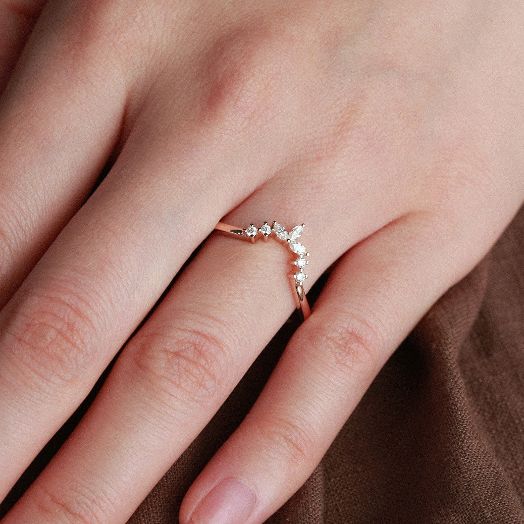 Marquise Shaped Curved Moissanite Gold Wedding Band