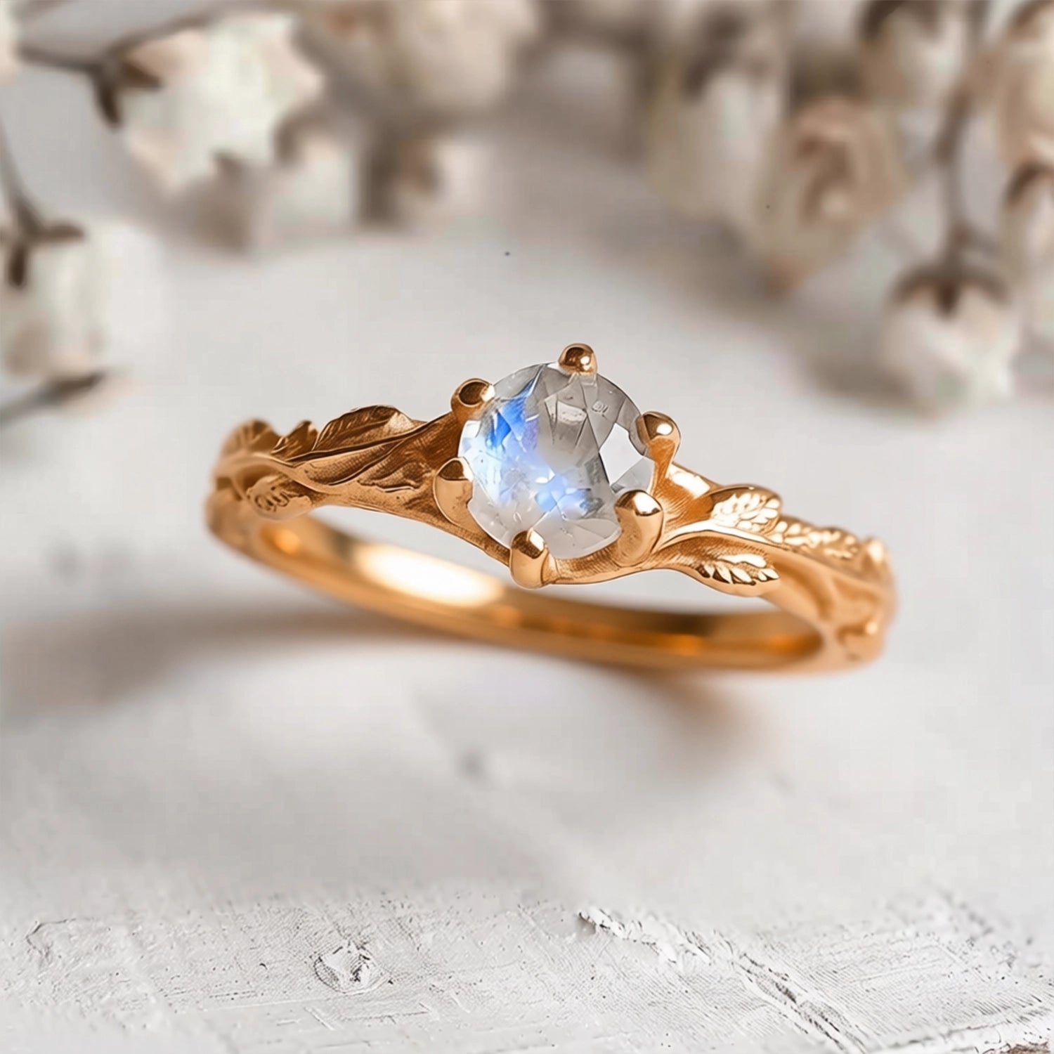 Vine & Moonlight Engagement Ring – Garden Angel Moonstone Ring