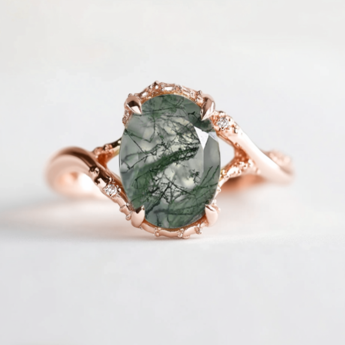 Mirelle's Glade | Oval Moss Agate Engagement Ring