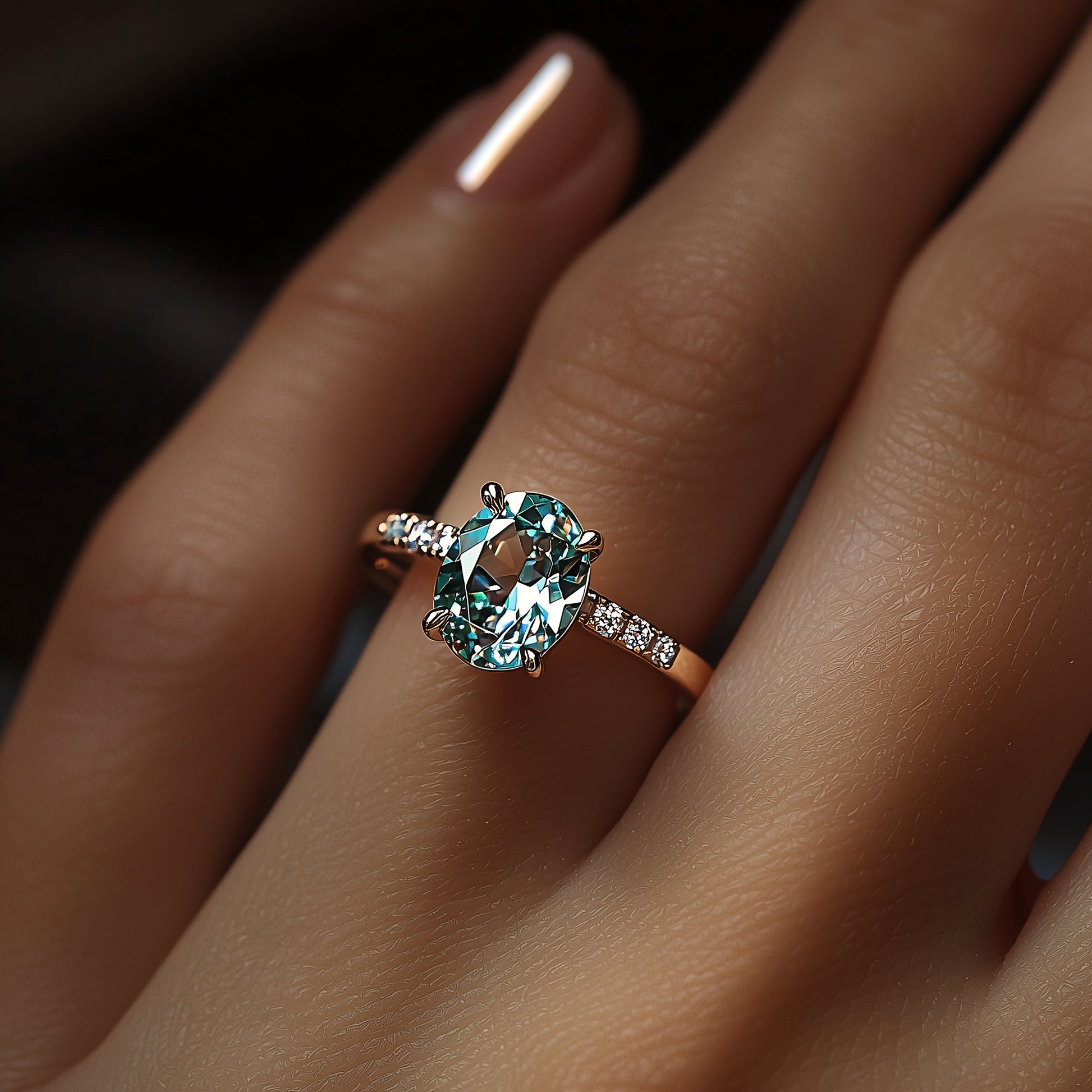 Camille 2CT Oval Cut Green Gemstone Ring
