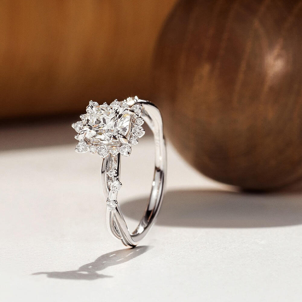 White Cushion Design 2CT Moissanite Engagement Ring