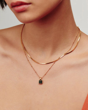 18K Gold Vermeil Black Square Onyx Necklace