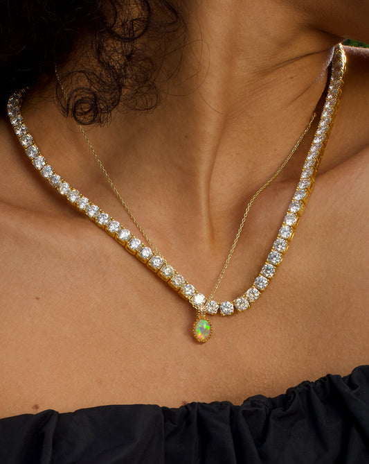 Radiant Opal Gem Gold Pendant Necklace