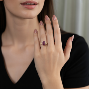 Elanora 4CT  Emerald-Cut Rose Pink Gemstone Ring