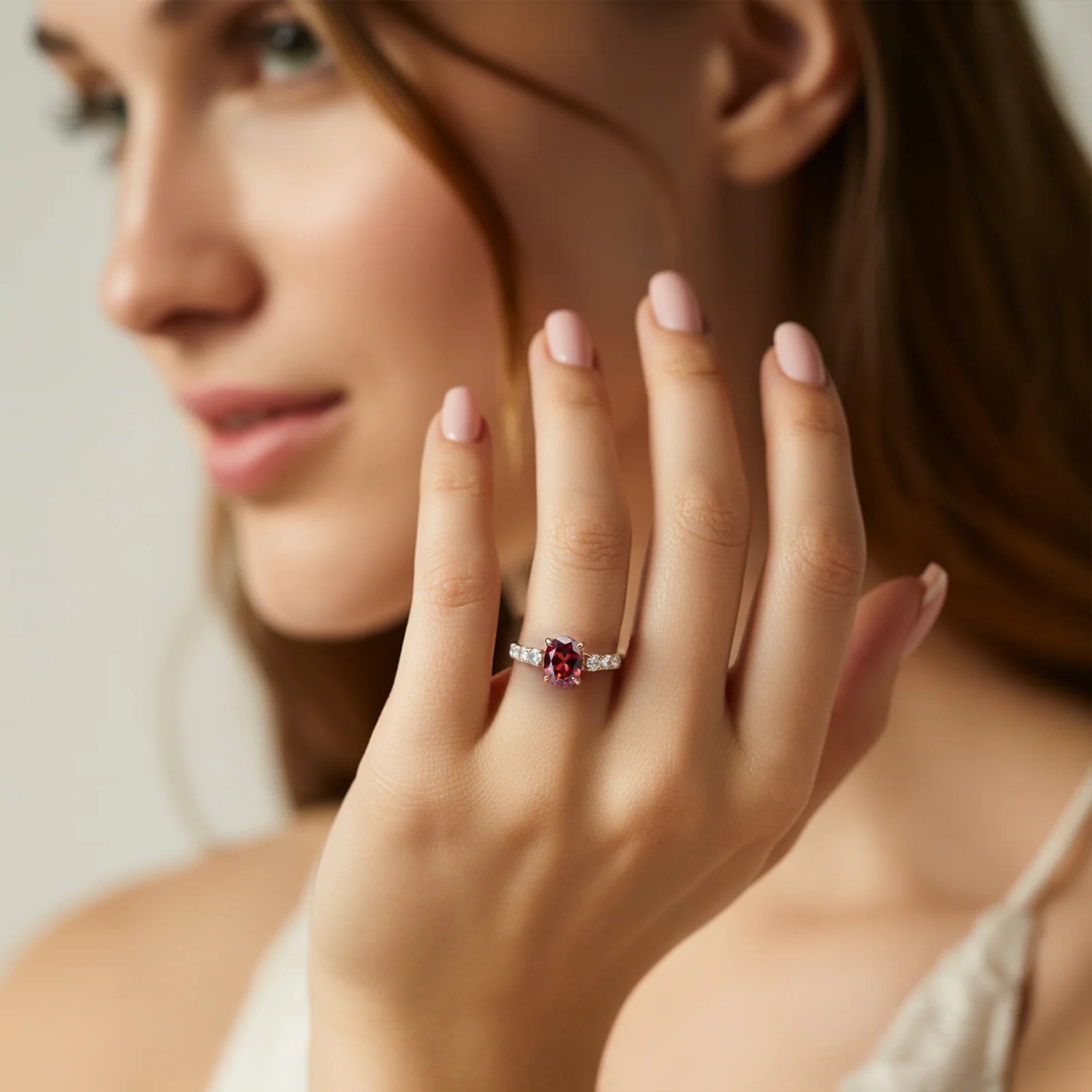 The Celestine 2CT Oval Cut Red Gemstone Ring