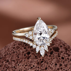 1.5ct Signature Pear Vintage Moss Agate Engagement Ring Set 2pcs - Lydia