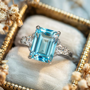 The Bella 2CT Emerald Cut Blue Gemstone Ring