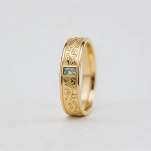 Mistletoe Forge | Bezel Baguette Green Sapphire Men's Wedding Band