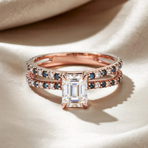 The Cerulean Divide 2CT Eternity Emerald Cut Moissanite Ring