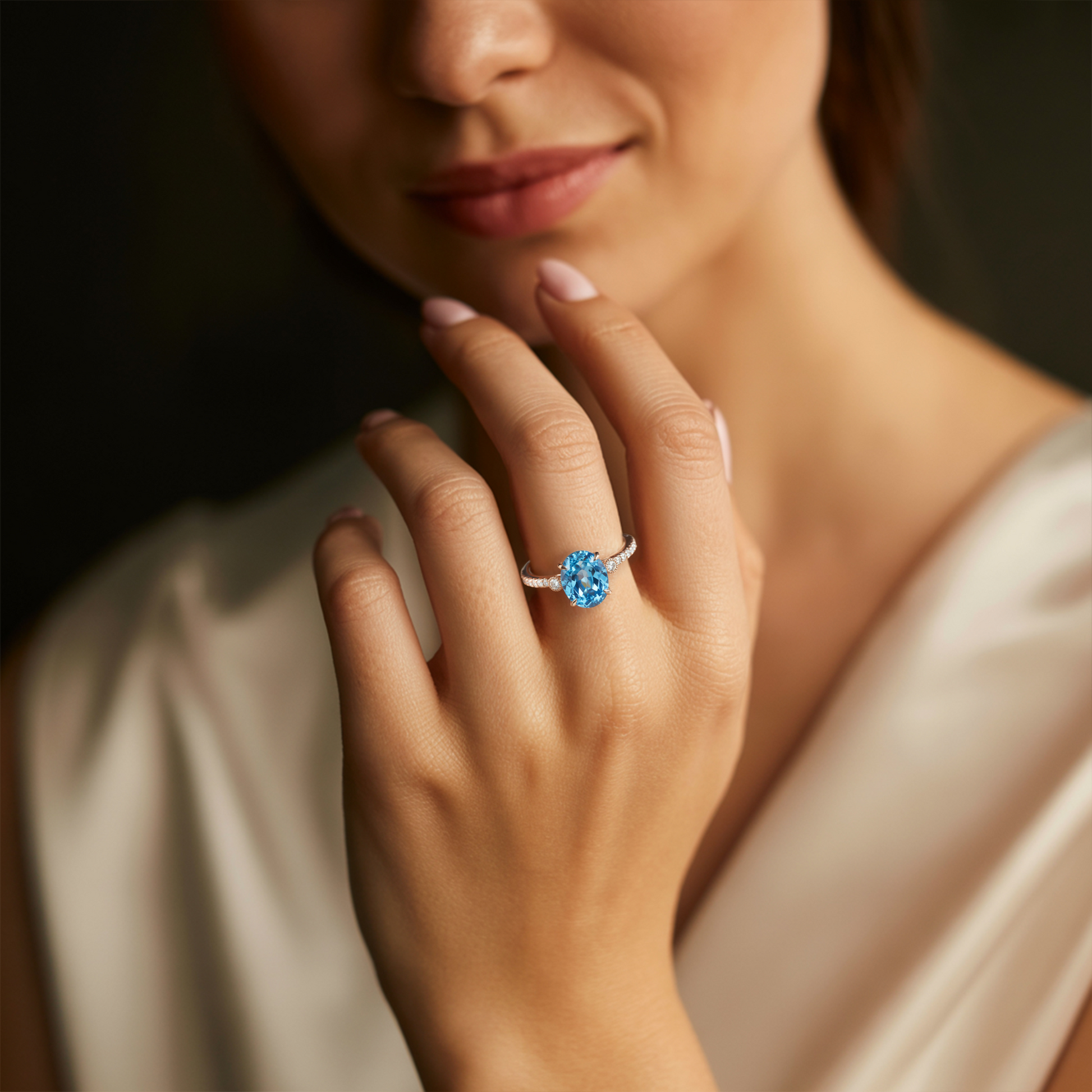 Luna 2CT Oval-Cut Blue Gemstone Ring