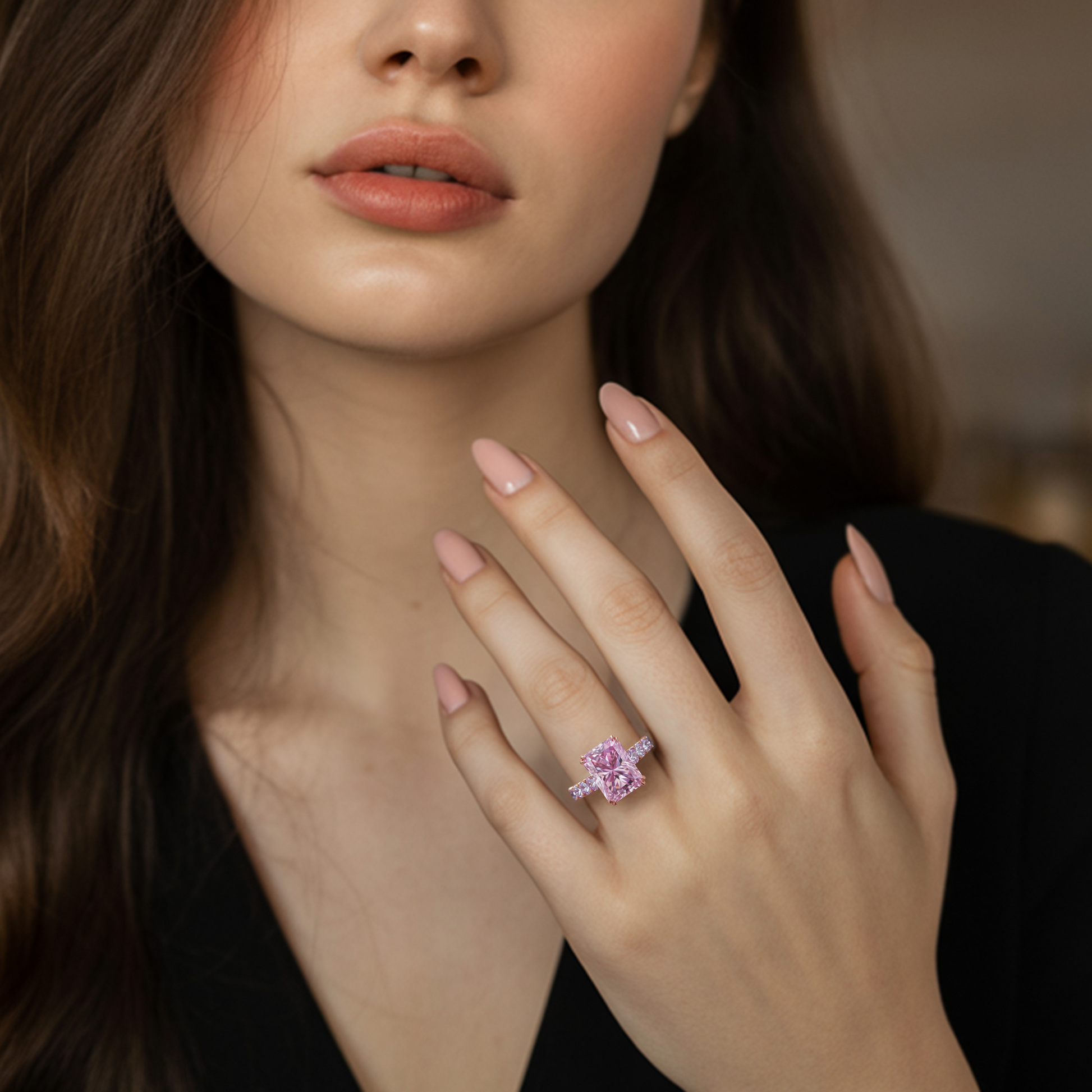 Camilla 3CT Radiant-Cut Pink Gemstone Ring
