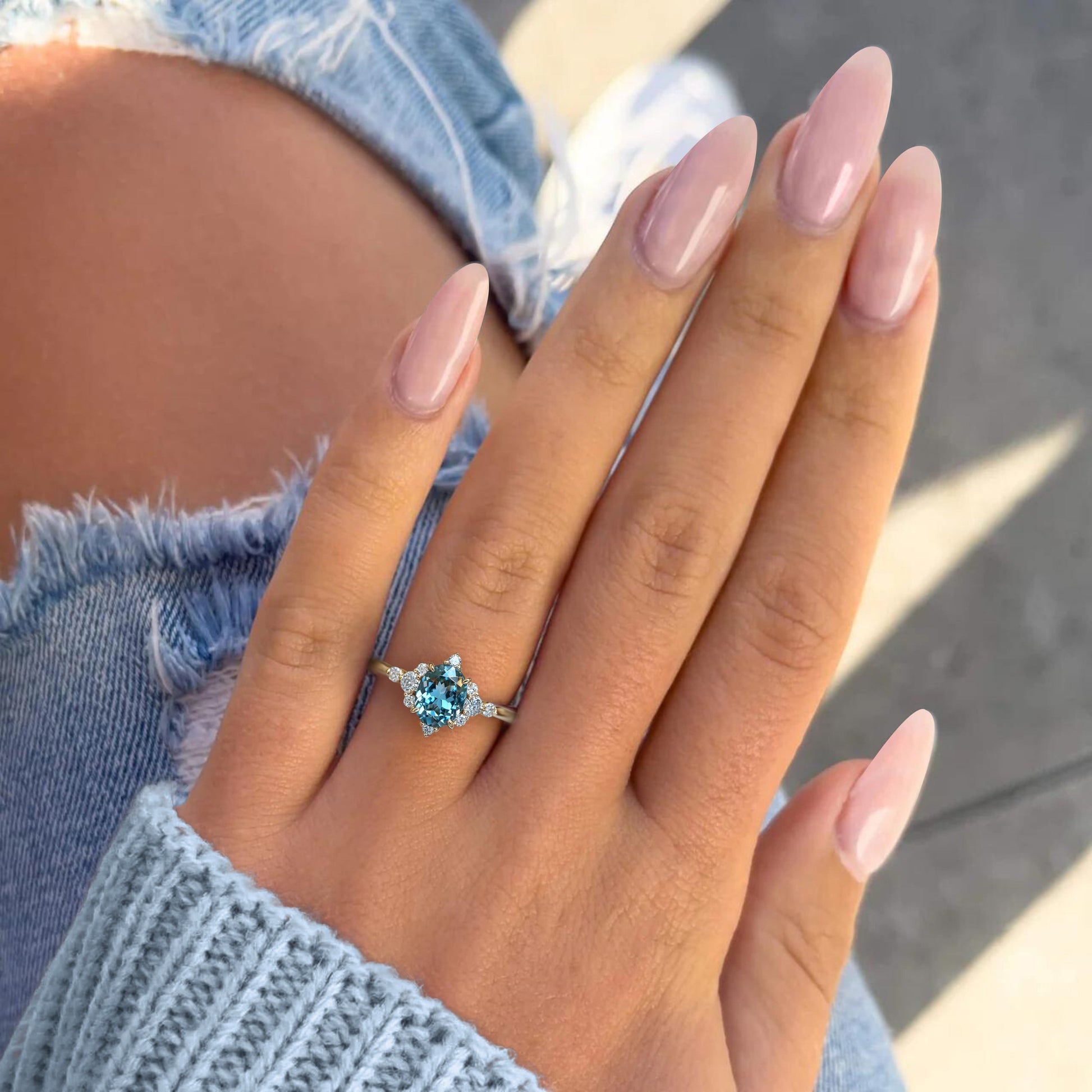 Carlotta 2CT Oval Cut Blue Gemstone Ring