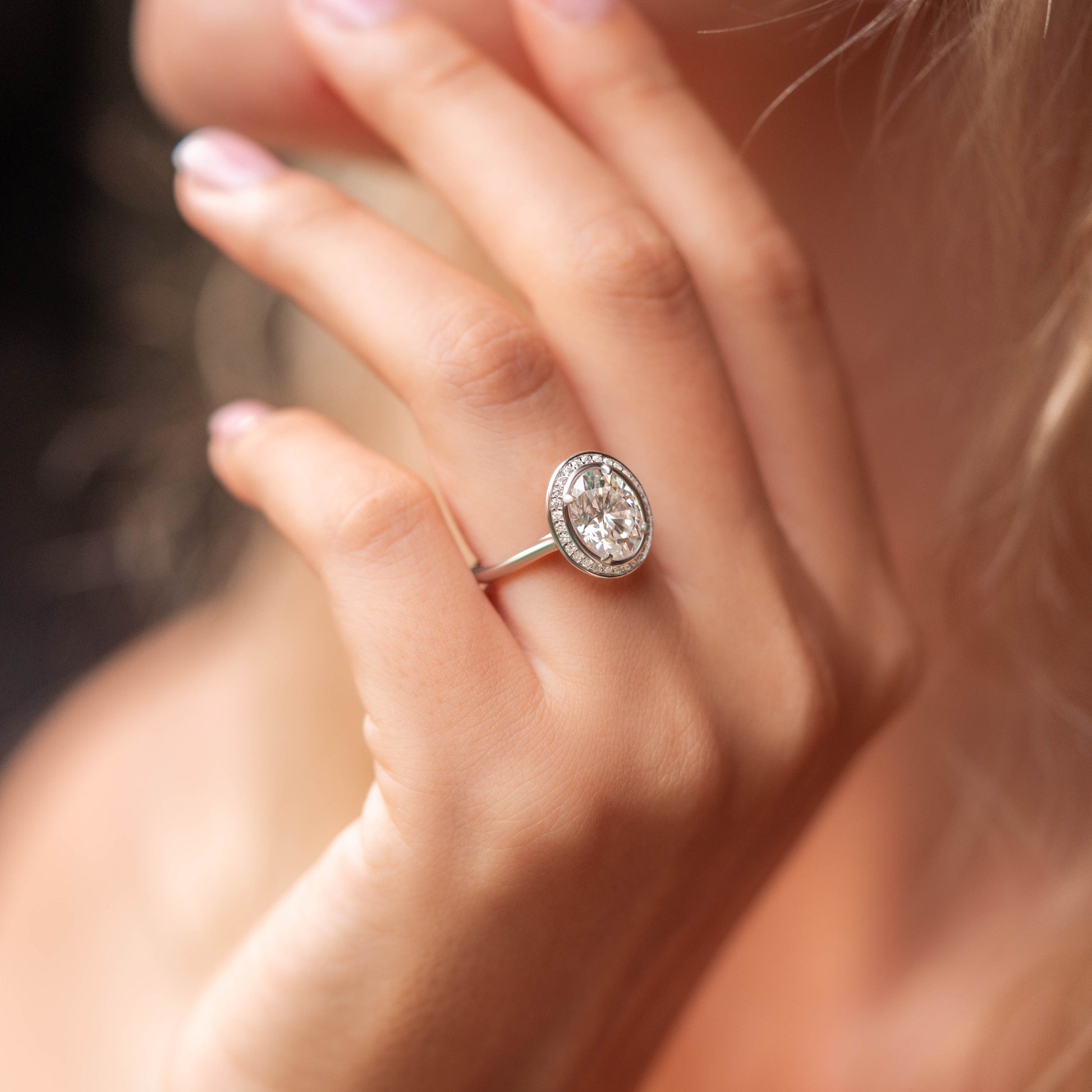 The Elizabeth 3CT Oval Cut Halo Moissanite Ring