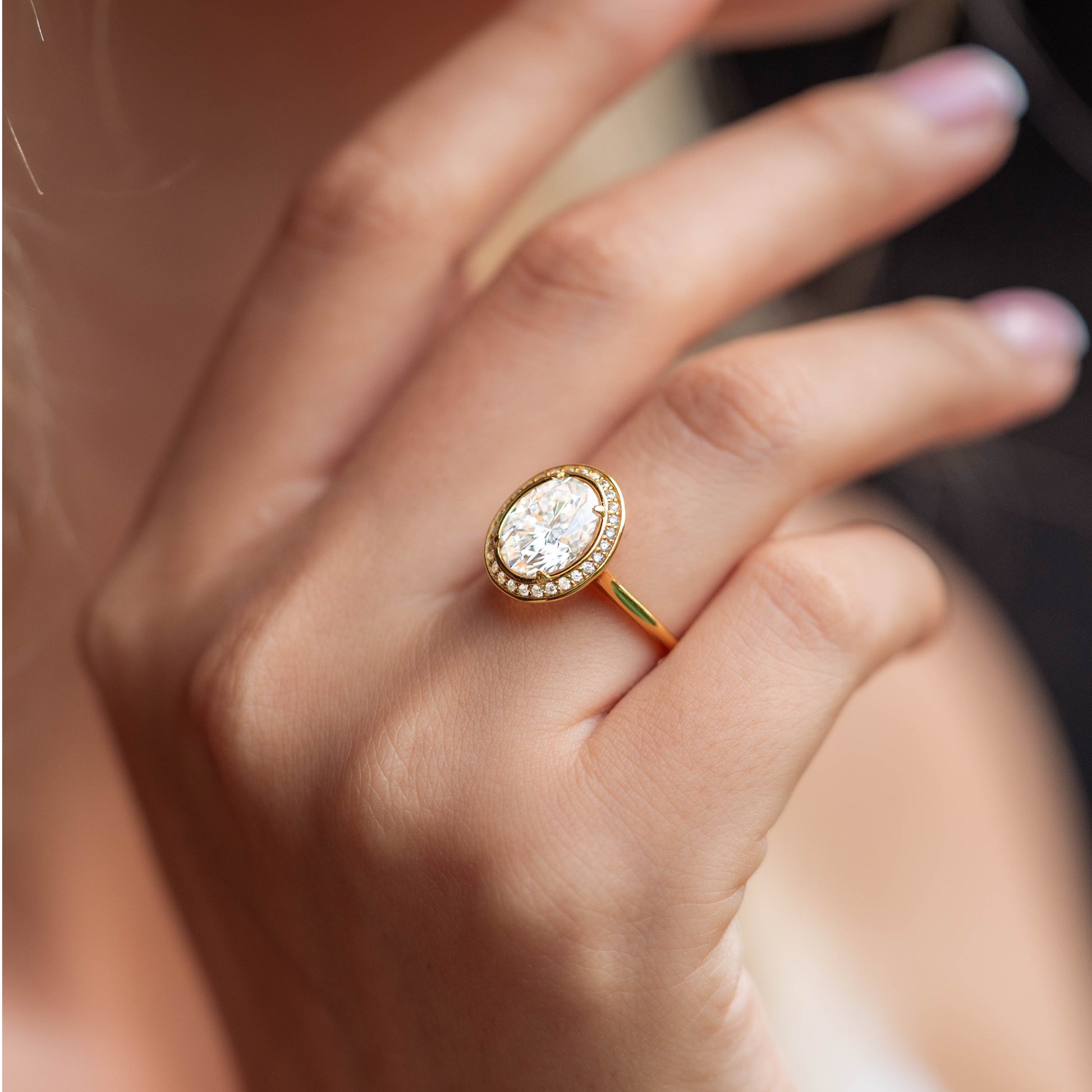 The Elizabeth 3CT Oval Cut Halo Moissanite Ring