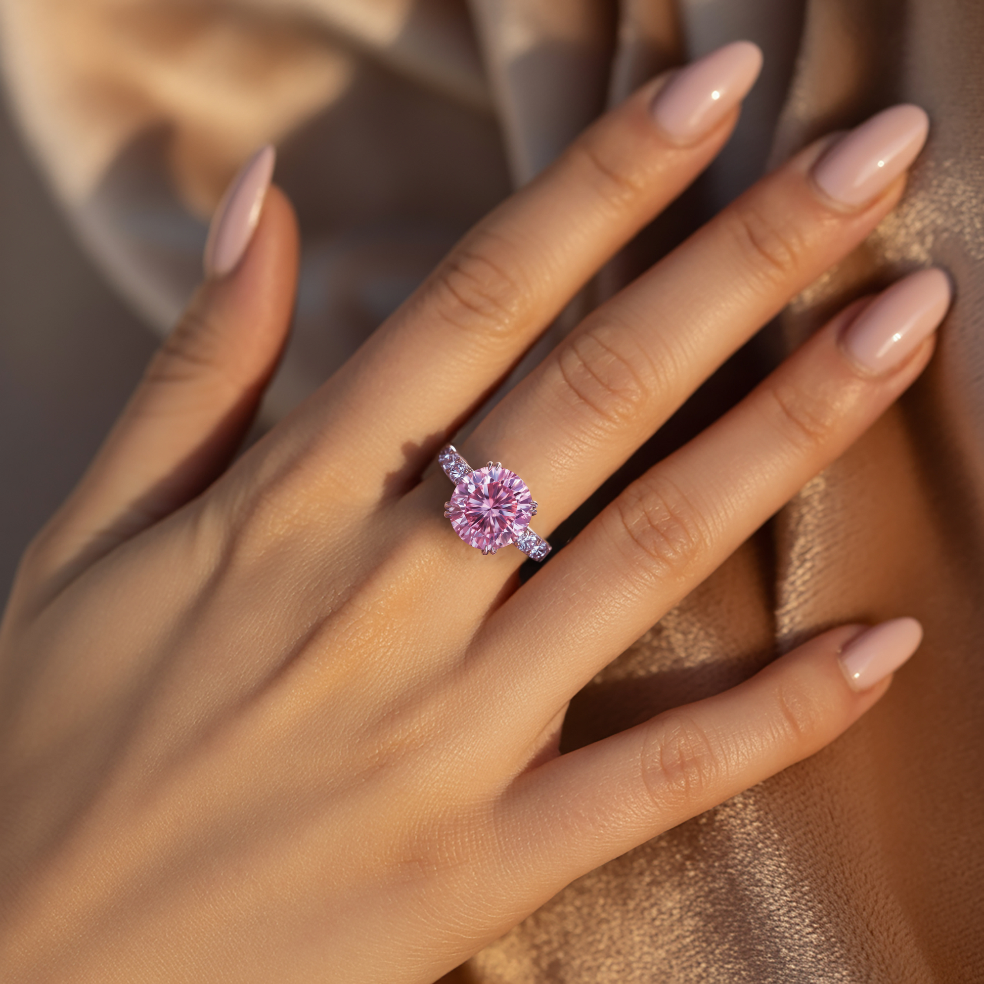 Camilla 3CT Round-Cut Pink Gemstone Engagement Ring