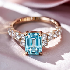 The Adelina Rae 2CT Emerald Cut Blue Gemstone Ring