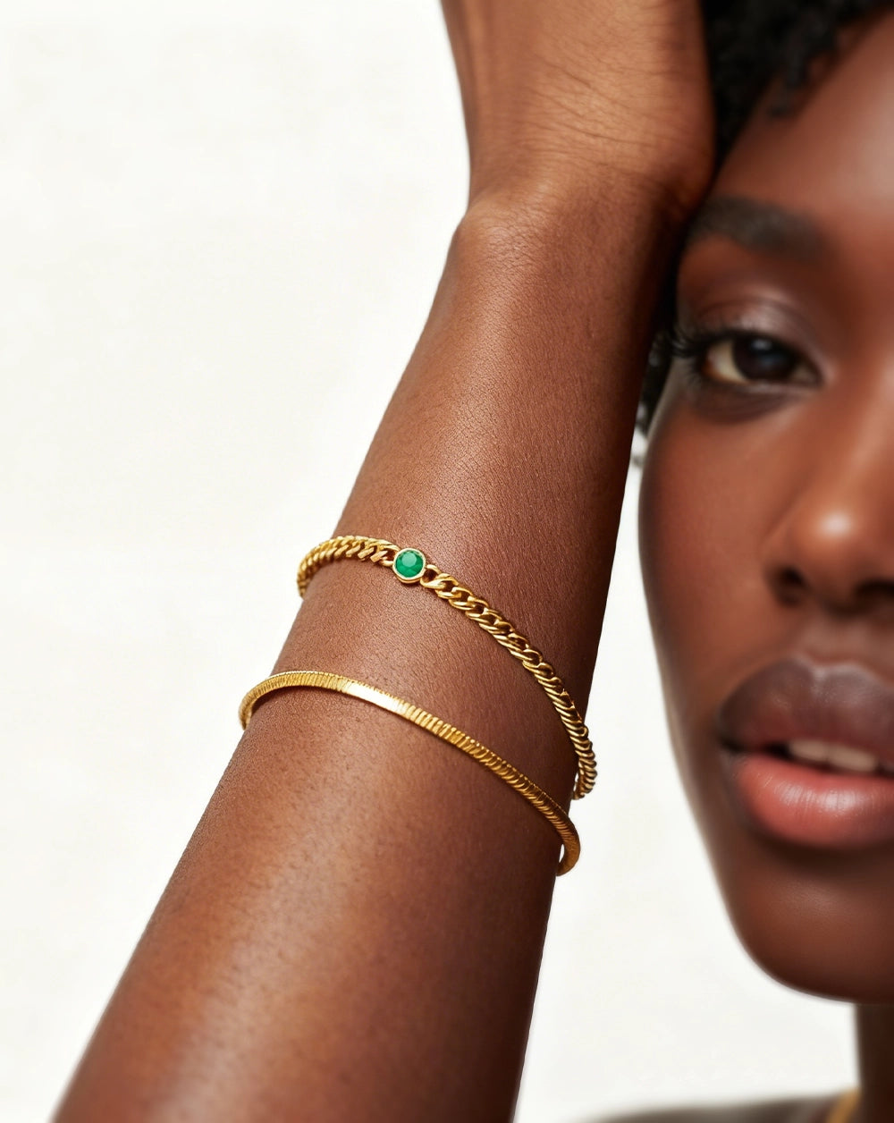 May Birthstone Chain Bracelet | 18K Gold Plated Vermeil/Green Onyx