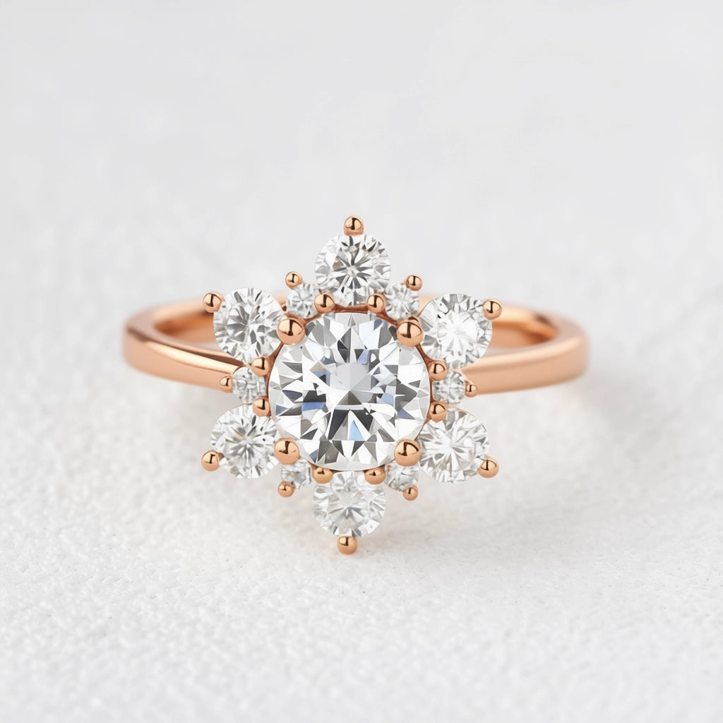 Snowflake Shaped Moissanite Art deco White Gold Ring