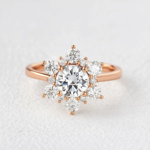 Snowflake Shaped Moissanite Art deco White Gold Ring