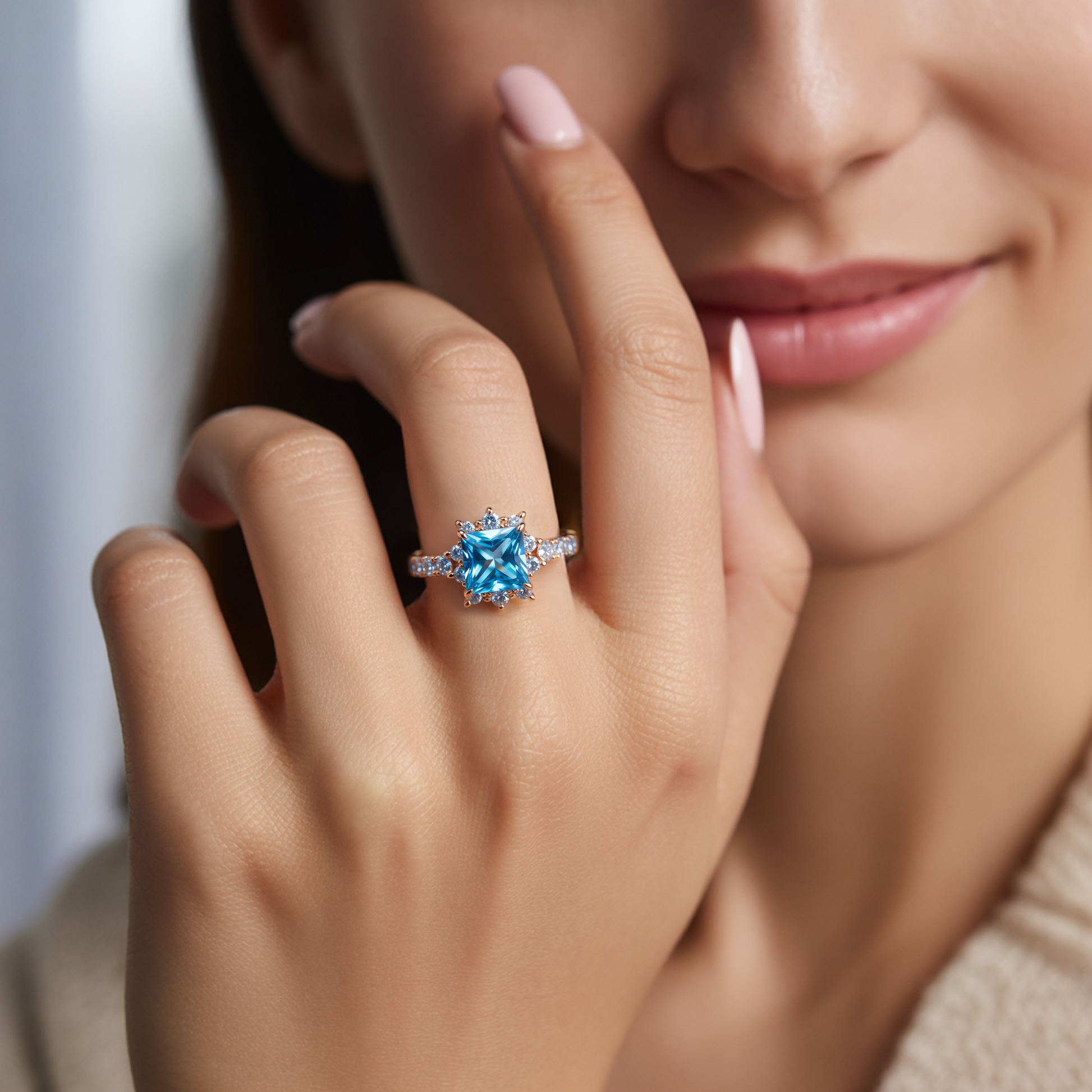 Caterina 1CT Princess Cut Blue Gemstone Ring