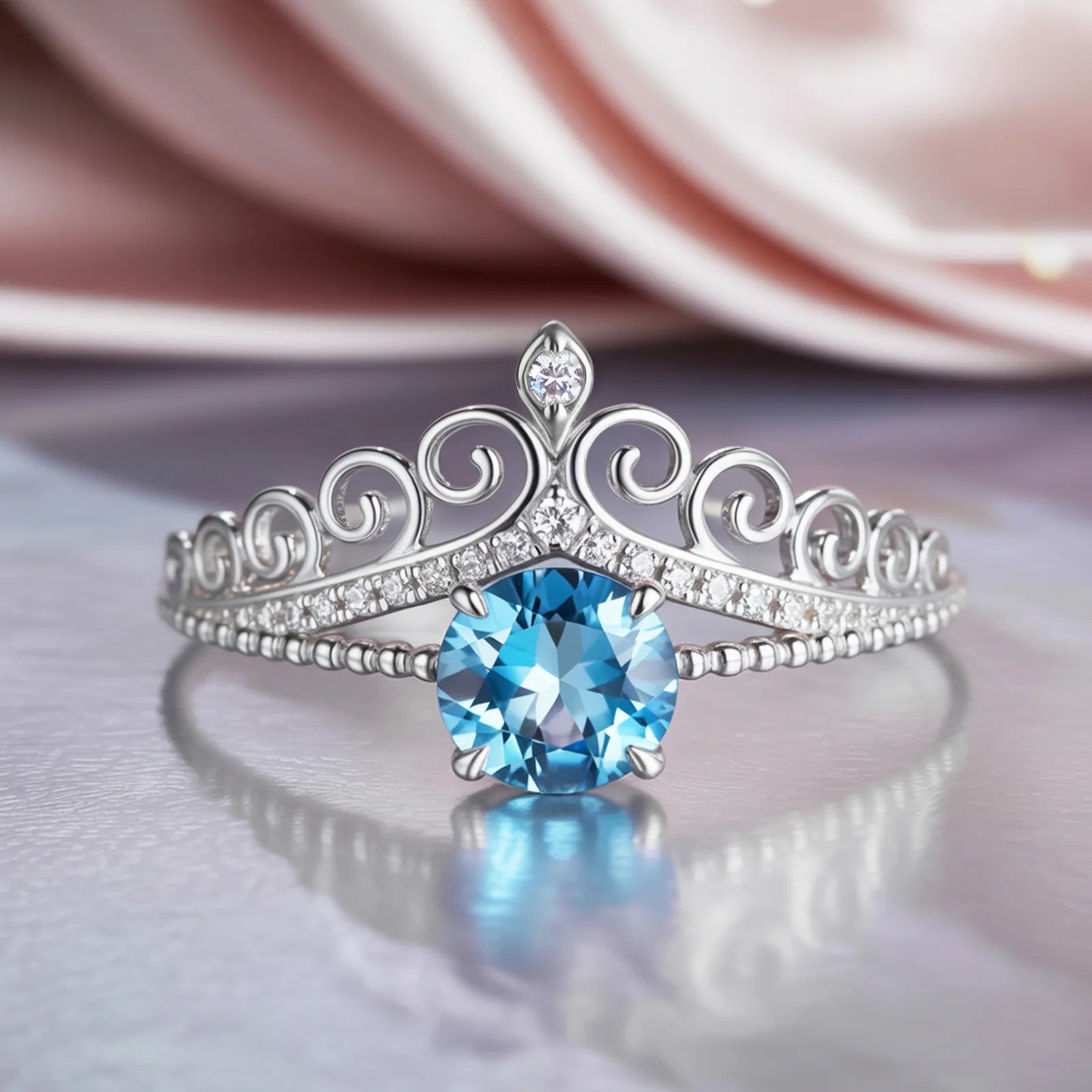 Bethany 1.5CT Round Cut Tiara-inspired Blue Gemstone Ring