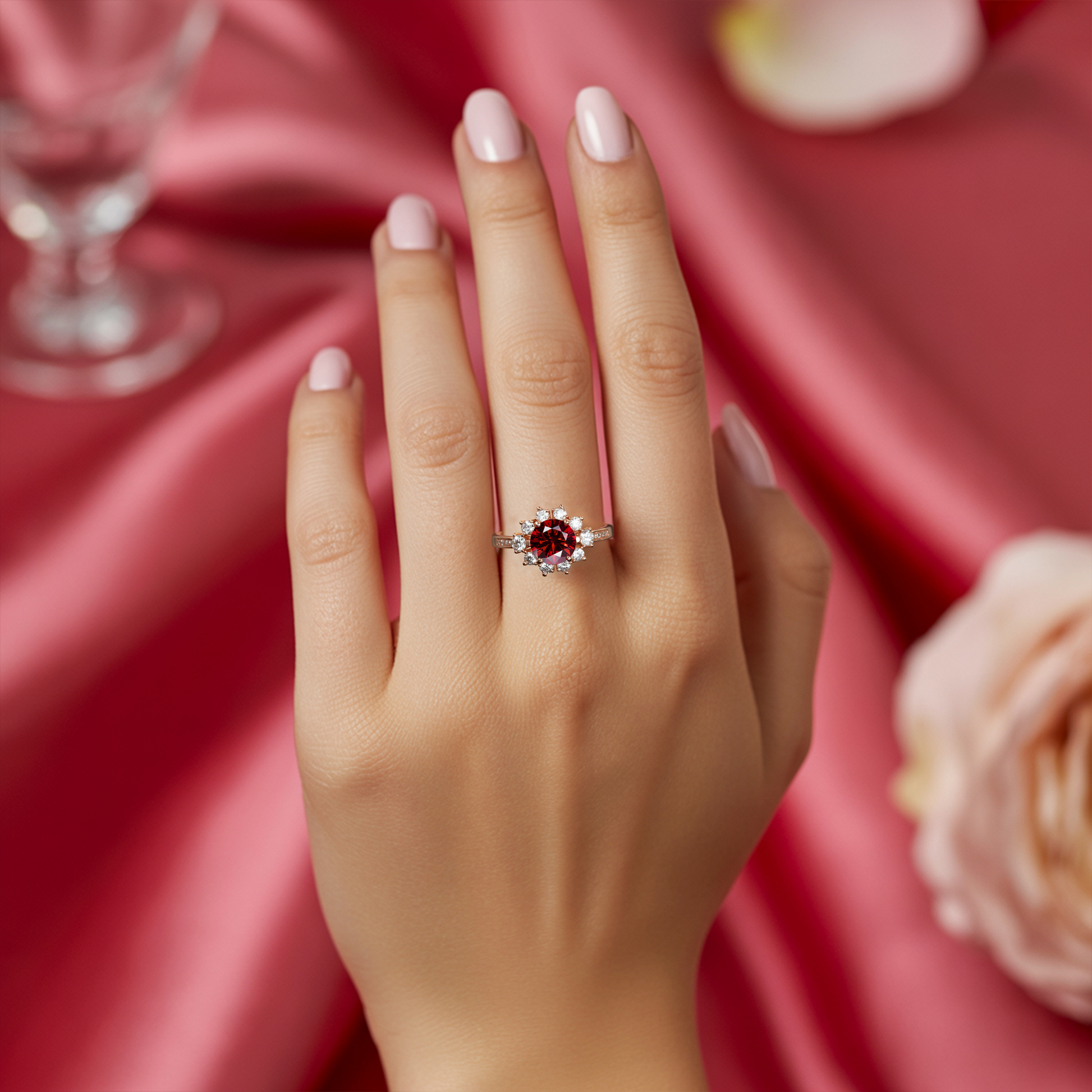 Bethany 1.5CT Round Cut Burgundy Gemstone Ring