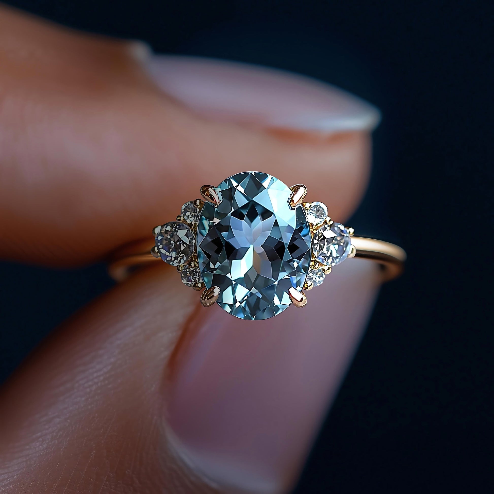 Olivia Jane 2CT Oval Cut Blue Gemstone Ring