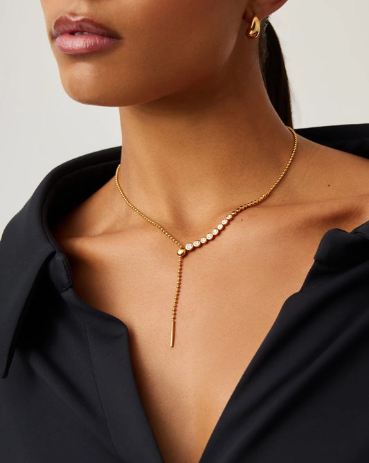 18K Gold Vermeil Beaded Stone Slider Lariat Necklace