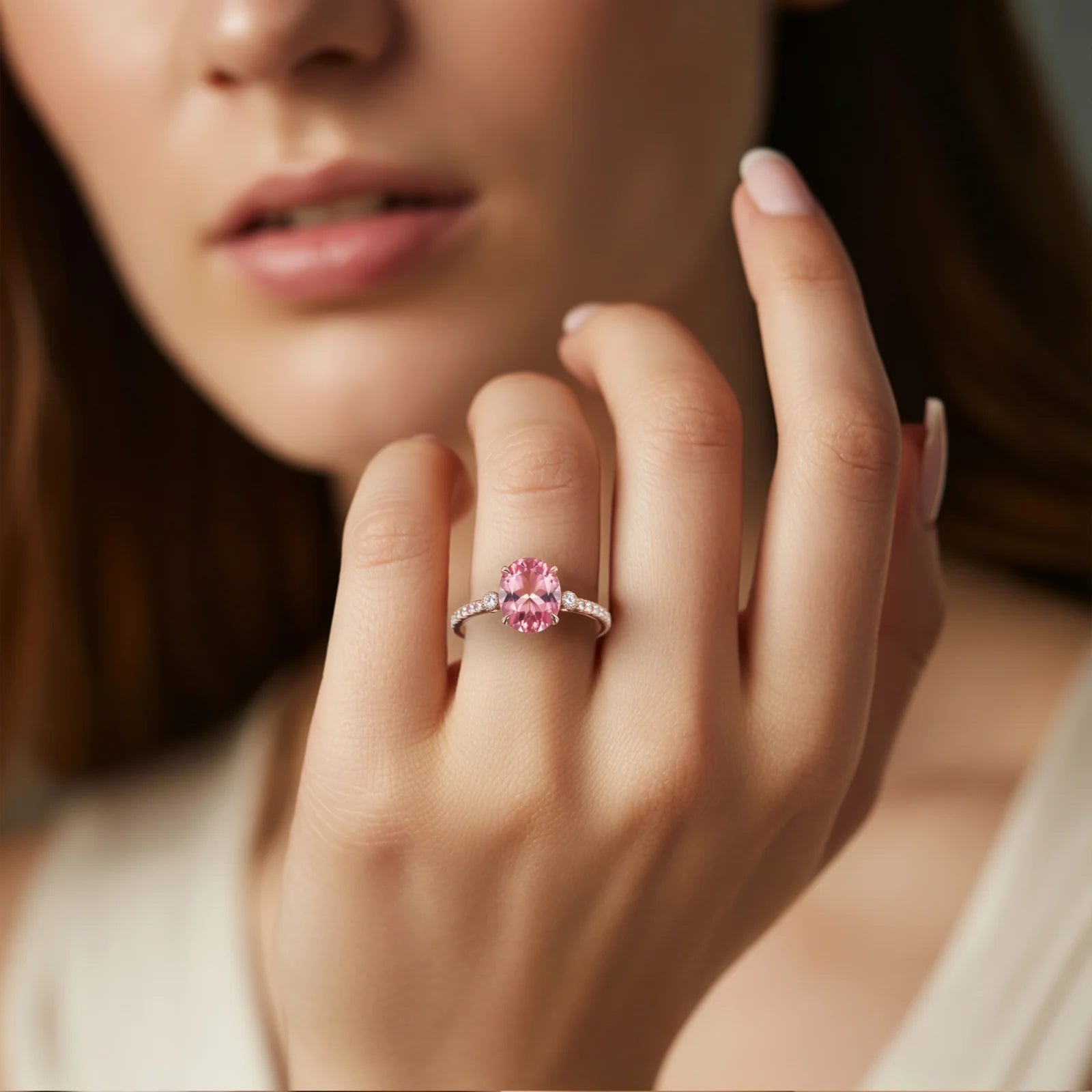 The Luna 2CT Oval Cut Pink Gemstone Ring